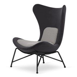 Fotel Varde velvet ciemnoszary SWAN-13 / pepitka - stylowy fotel industrialny premium, czarna podstawa