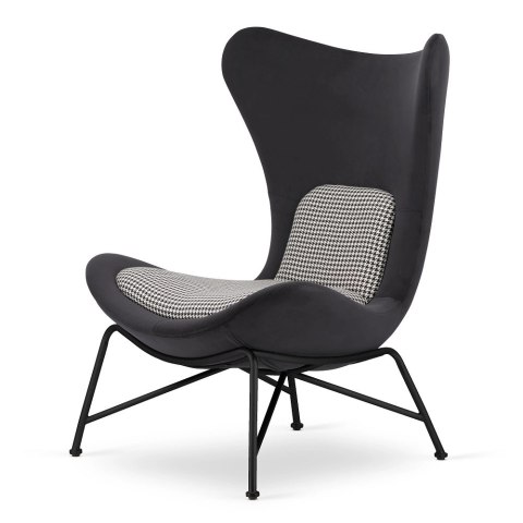 Fotel Varde velvet ciemnoszary SWAN-13 / pepitka - stylowy fotel industrialny premium, czarna podstawa