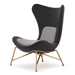 Fotel Varde velvet ciemnoszary SWAN-13 / pepitka - designerski fotel relaksacyjny, złota podstawa