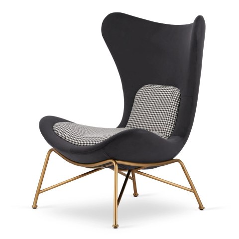 Fotel Varde velvet ciemnoszary SWAN-13 / pepitka - designerski fotel relaksacyjny, złota podstawa