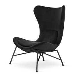 Fotel uszak Varde czarny velvet 5187-59, czarna podstawa, industrialny fotel wypoczynkowy do salonu
