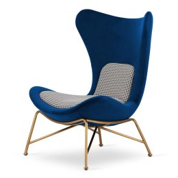 Fotel Varde velvet granatowy SWAN-08 / pepitka - nowoczesny fotel dekoracyjny loft, złota podstawa