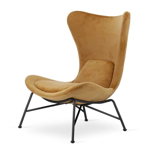 Fotel Varde miodowy velvet 5187-24 - modny fotel uszak do salonu, czarna podstawa