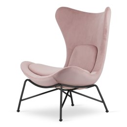Fotel Varde velvet loft pudrowy róż - designerski fotel dekoracyjny, czarna podstawa