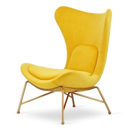 Fotel loftowy Varde żółty velvet SWAN-03, złota podstawa, nowoczesna elegancja