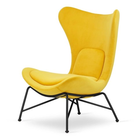Fotel Varde żółty velvet SWAN-03 - modny fotel relaksacyjny premium, czarna podstawa