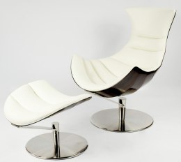 Designerski fotel Vasto Biały Ebony z podnóżkiem - obrotowy do salonu