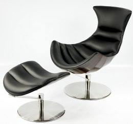 Fotel Vasto obrotowy z podnóżkiem Czarny Ebony - Designerski Lounge Chair do salonu