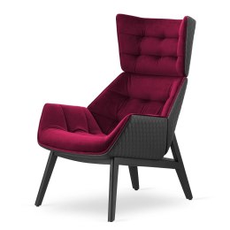 Fotel Vojens Tapicerowany bordowa poduszka velvet i czarna ekoskóra - designerski fotel do salonu