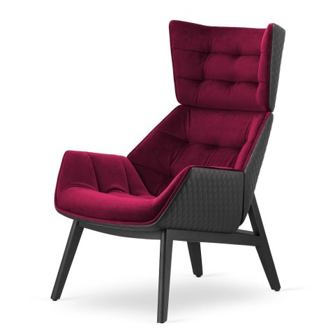 Fotel Vojens Tapicerowany bordowa poduszka velvet i czarna ekoskóra - designerski fotel do salonu