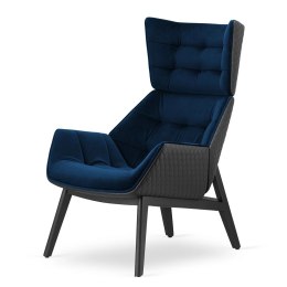 Fotel Vojens ciemnogranatowy z czarną ekoskórą - fotel velvet skandynawski