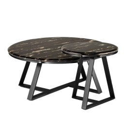 Vinclar Zestaw okrągłych stolików kawowych marmur styl glamour Czarny Czarny Czarny