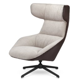 Elegancki fotel Atero obrotowy jasnoszary pepitka velvet z brązową przeszywaną ekoskórą