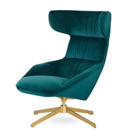 Fotel Atero morski velvet obrotowy uszak - designerska złota podstawa