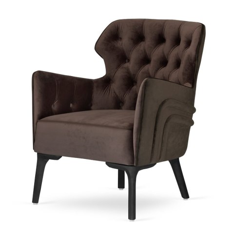 Fotel Chester velvet brązowy - klasyczny pikowany fotel do salonu i gabinetu glamour