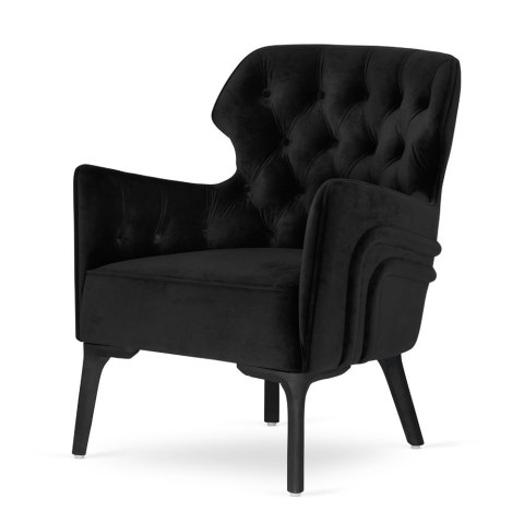 Fotel Chester velvet czarny - klasyczny pikowany fotel do salonu i gabinetu w stylu glamour