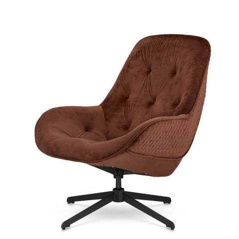 Obrotowy fotel Colteno brązowy - pikowany velvet, designerski fotel wypoczynkowy