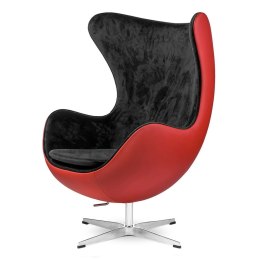 Designerski fotel Egg Treviso obrotowy bujany czarno-czerwony ekoskóra do salonu