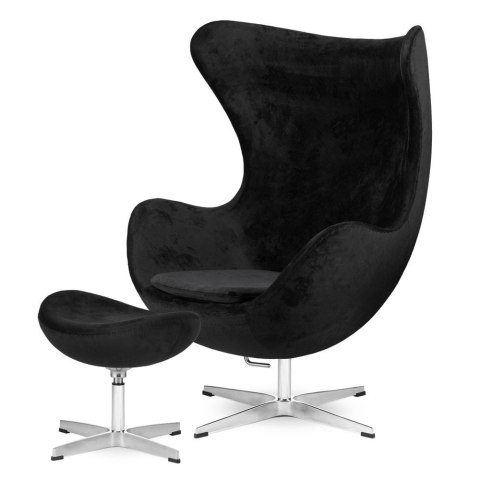 Fotel Treviso Egg Premium - aksamitny, obrotowy fotel z podnóżkiem, czarny