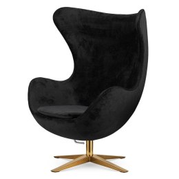 Fotel Treviso Egg Chair Premium Aksamit Czarny - obrotowy, bujany, szeroka złota podstawa, elegancki fotel do wnętrz