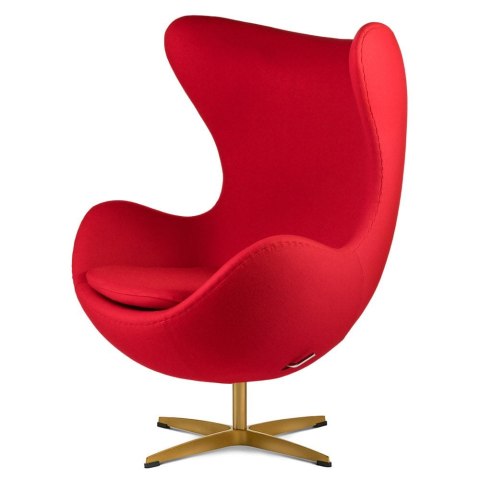 Fotel Egg Jajo Premium Kaszmir Treviso Czerwony ze Złotą Podstawą - Obrotowy i Bujany