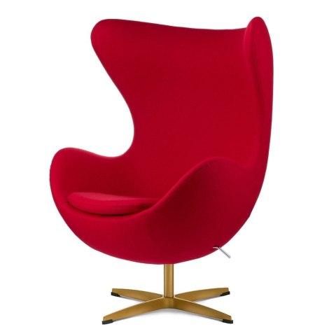 Fotel Treviso Egg Chair Premium Kaszmir Czerwony - designerski, obrotowy fotel z funkcją bujania i złotą podstawą