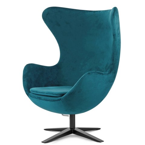 Stylowy fotel Egg Jajo Premium morski Velvet z czarną podstawą do salonu