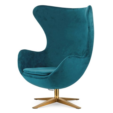 Obrotowy fotel Egg Jajo Premium Velvet morski z designerską złotą podstawą