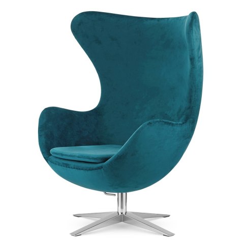 Nowoczesny fotel Egg Jajo Premium morski Velvet z funkcją bujania - designerski, obrotowy i bujany do loftów