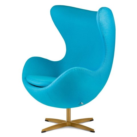 Elegancki Fotel Egg Jajo Kaszmir Niebieski - luksusowa złota podstawa i relaks