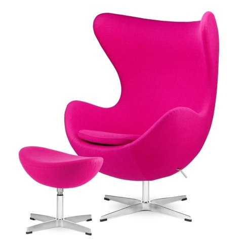 Fotel Treviso Egg Premium Jasnoróżowy Kaszmir z Podnóżkiem - elegancki fotel wypoczynkowy, biała podstawa