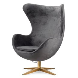Designerski fotel Egg Velvet Treviso - szary, obrotowy, z bujaniem i złotą podstawą