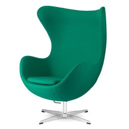 Fotel Egg Jajo Premium Zielony Kaszmir Treviso — designerski fotel do salonu, srebrna podstawa