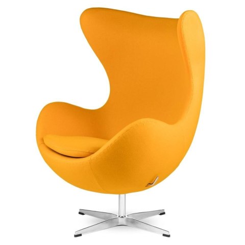 Fotel Kaszmirowy Egg Treviso Żółty - fotel obrotowy z bujaniem, srebrna podstawa