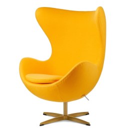 Egg Chair Treviso Premium Żółty - fotel kaszmirowy obrotowy i bujany, designerski i luksusowy, złota podstawa