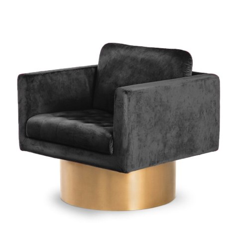 Elegancki fotel salonowy Glam Velvet Czarny - luksusowy fotel wypoczynkowy z pikowaniem i złotymi dodatkami