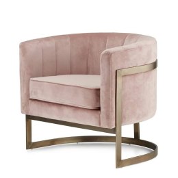 Fotel Madame pudrowy róż velvet - stylowy fotel salonowy glamour z mosiężną podstawą