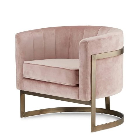 Fotel Madame pudrowy róż velvet - stylowy fotel salonowy glamour z mosiężną podstawą