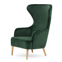 Designerski fotel Sigal butelkowy velvet - luksusowy uszak na złotej nodze