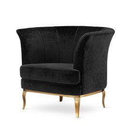 Fotel Splendor do salonu - czarny velvet glamour, fotel wypoczynkowy ze złotymi dodatkami
