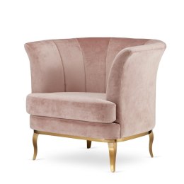 Fotel Splendor glamour - velvet pudrowy róż ze złotymi dodatkami, stylowy fotel salonowy
