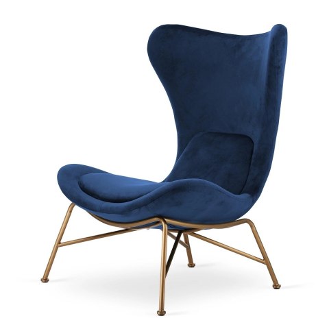 Fotel loftowy Varde granatowy velvet 5187-14, złota podstawa, nowoczesny uszak premium