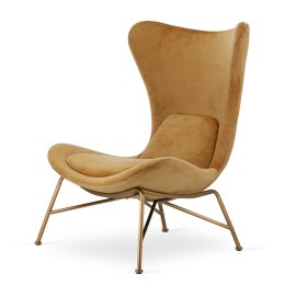Fotel salonowy Varde velvet miodowy 5187-24, złota podstawa, elegancki uszak w stylu glamour