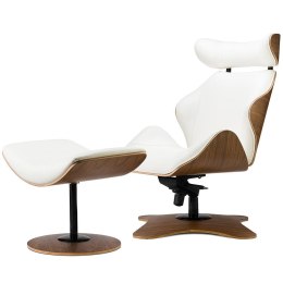 Fotel skórzany Viterno Lounge Chair biały z podnóżkiem - elegancki fotel wypoczynkowy