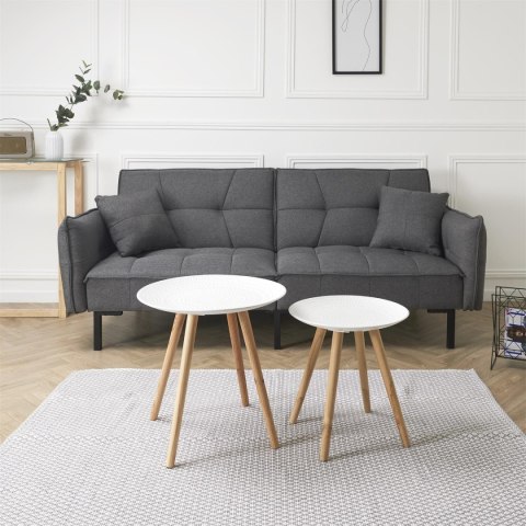 Zestaw 2 okrągłych stolików biały/naturalny