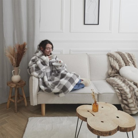 Bluza ocieplana długa/ snuddie w kratę szara/biała