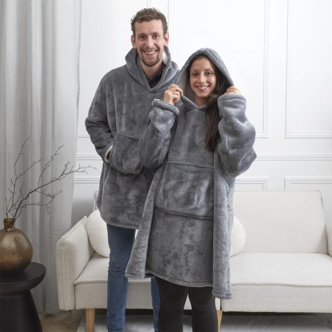 Bluza ocieplana szeroka/ snuddie z kieszenią szara