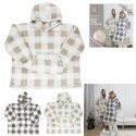 Bluza ocieplana długa/ snuddie w kratę beżowa/biała