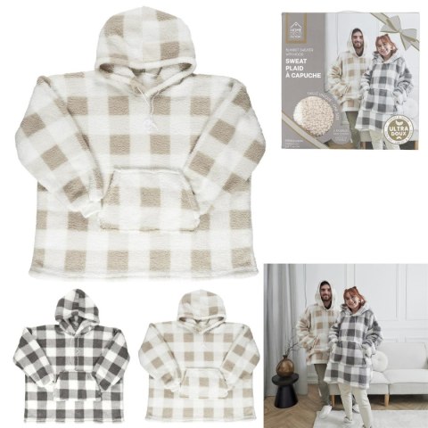Bluza ocieplana długa/ snuddie w kratę beżowa/biała