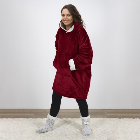 Bluza ocieplana szeroka/ snuddie z kieszenią czerwona